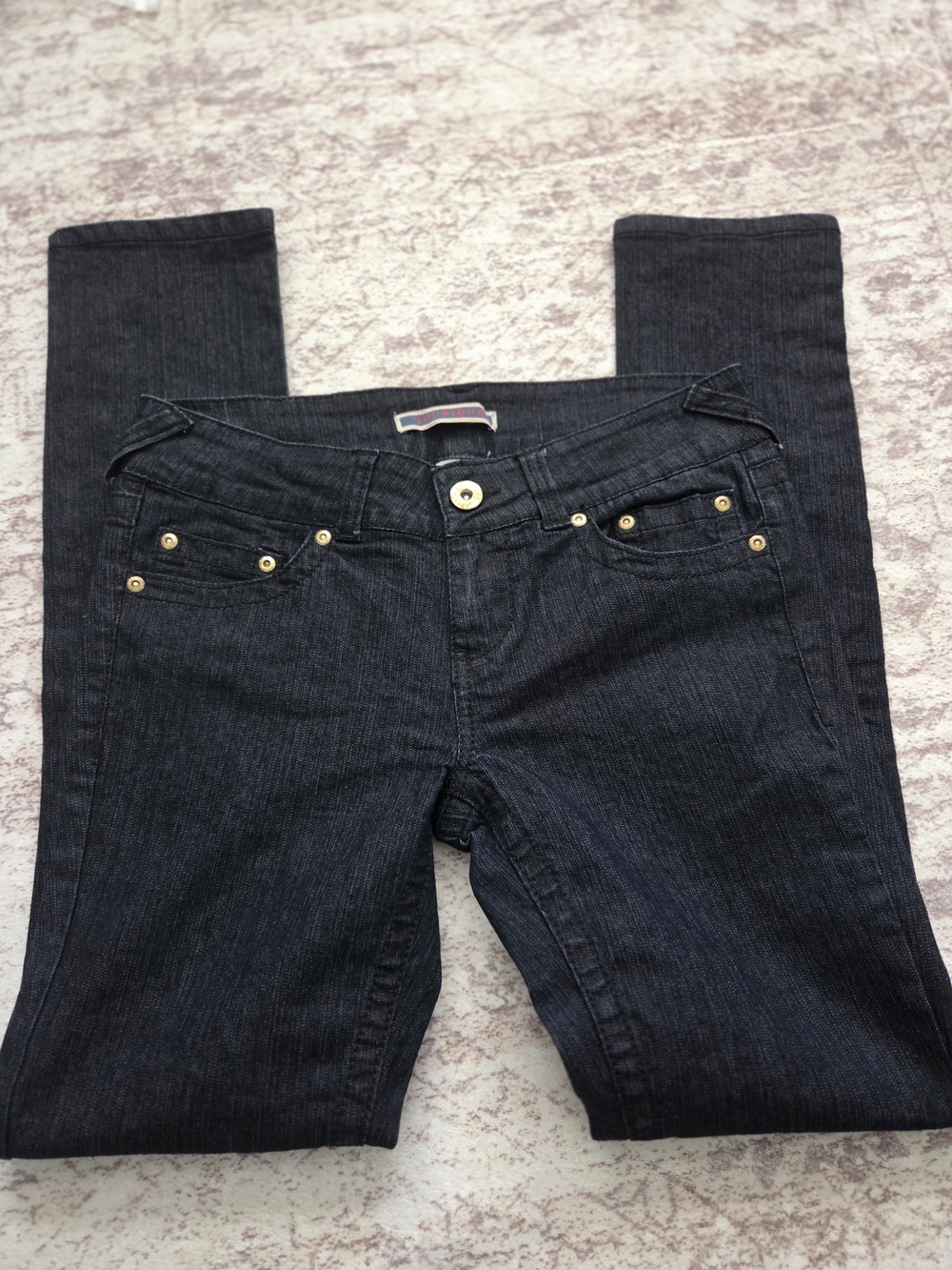Dark BLUE Button-Hem Women’s Jeans - Picture 2 of 8
